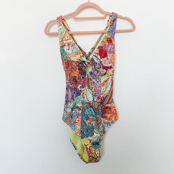 Bleu‎ Rod Beattie One Piece Paisley Swimsuit Multicolor Size 10 Boho Y2K Resort - Picture 1 of 7